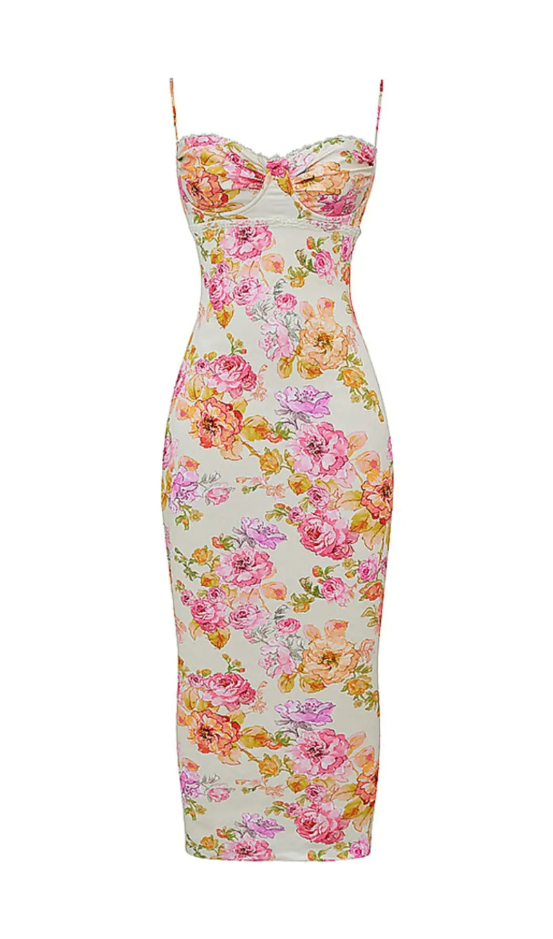 IVORY FLORAL MAXI DRESS-Fashionslee