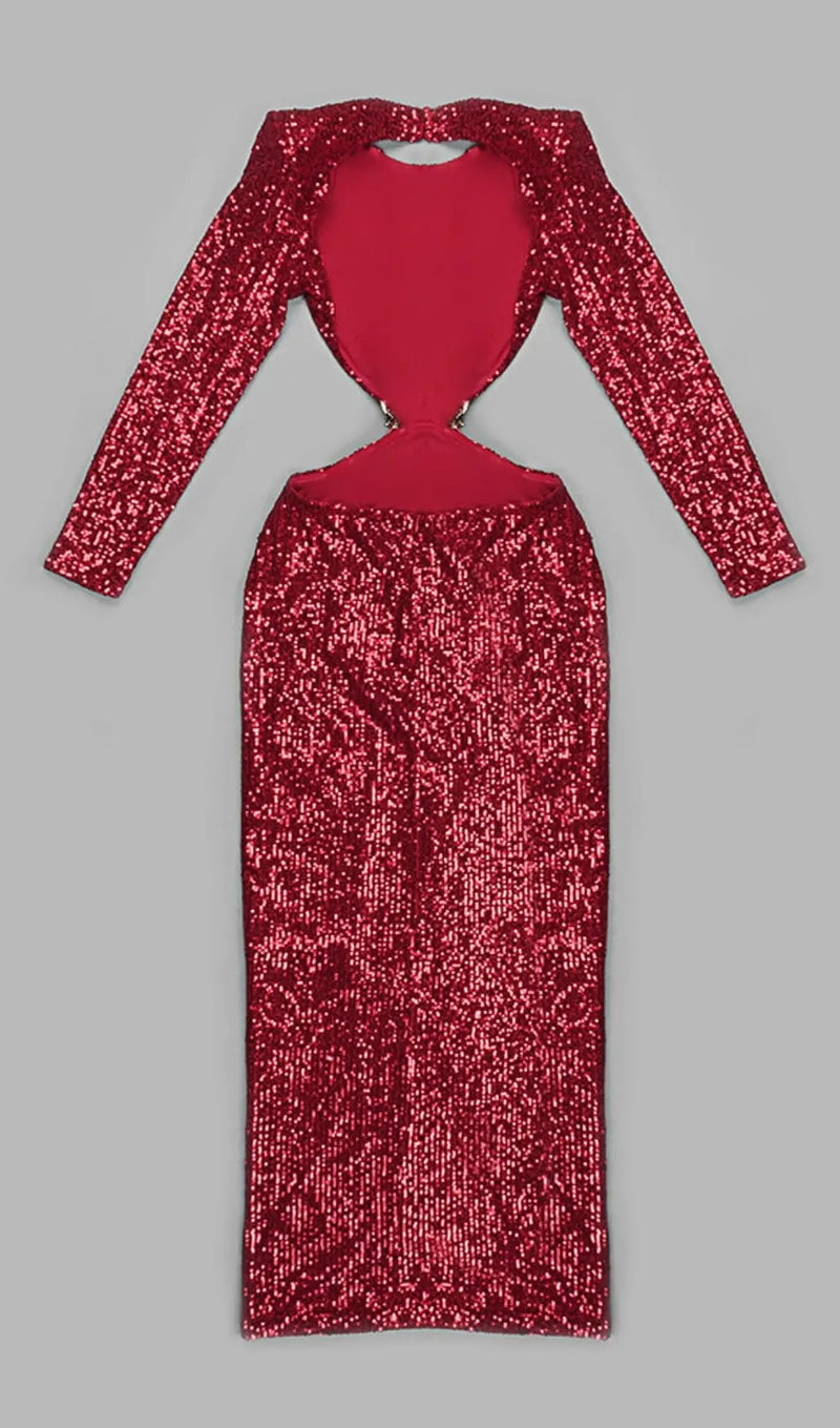 SEQUIN CUTOUT BACKLESS MAXI DRESS IN RED-Fashionslee