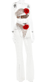 AMI WHITE FLOWER LACE HOLLOW JUMPSUIT-Fashionslee
