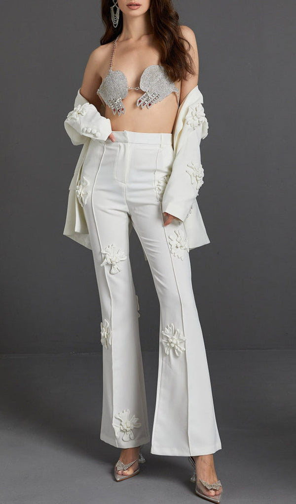 ACEDIA WHITE STEREO FLOWER MID-RISE PANTS-Fashionslee