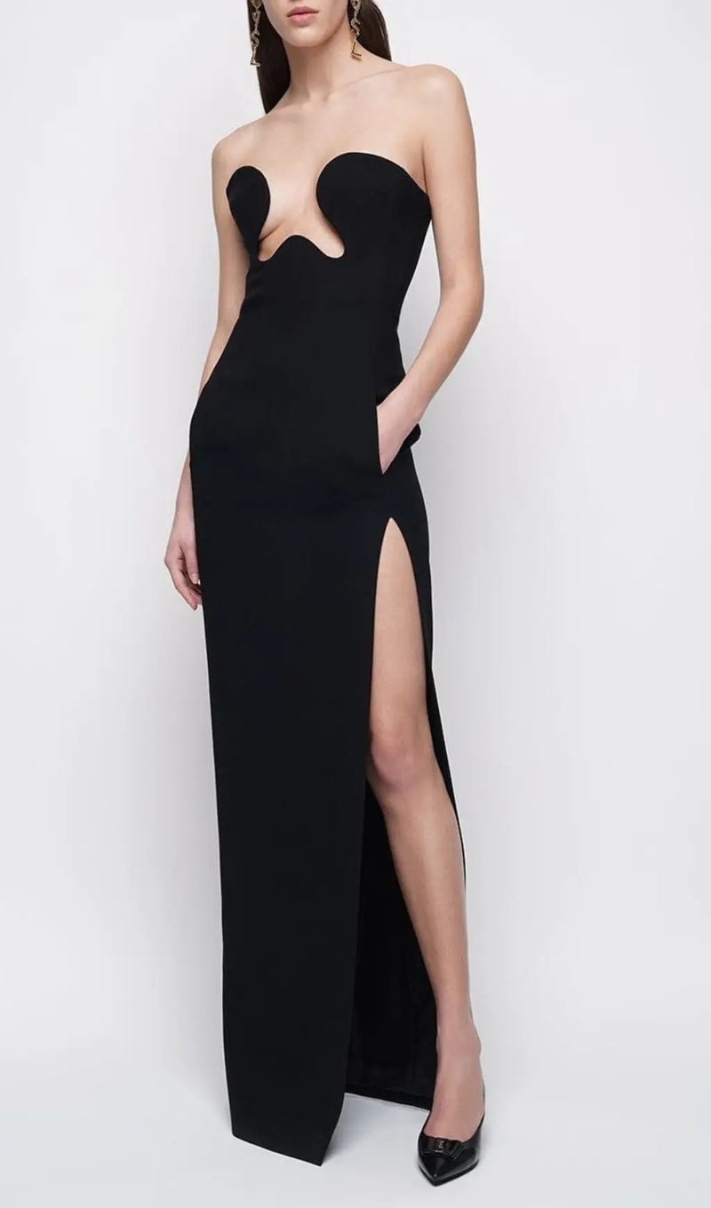 THEODORA BLACK MAXI BANDAGE DRESS-Fashionslee