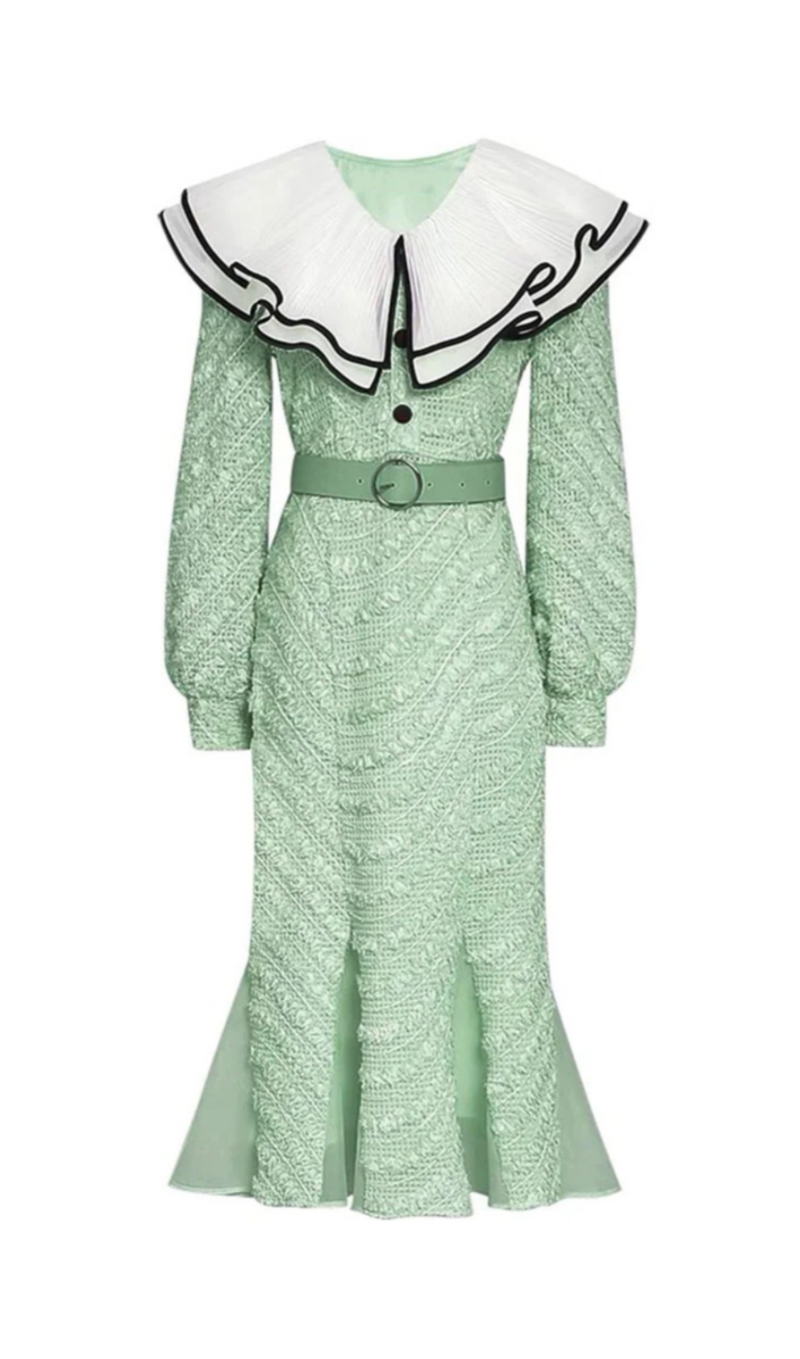 ANTONINA GREEN RUFFLE KNIT DRESS-Fashionslee