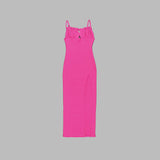 KNIT DRESS WITHOUT SLIT AND SEASHELLS BREAST PINK-Fashionslee