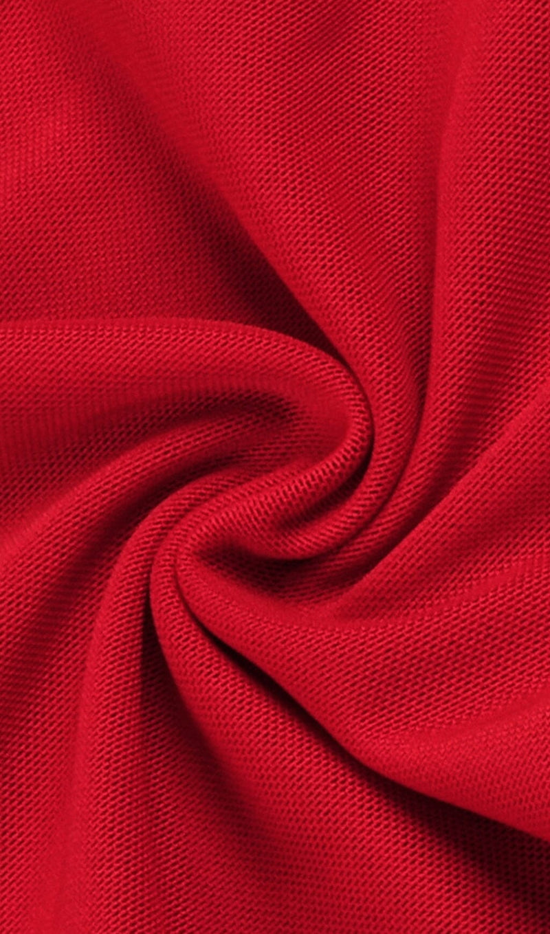 PLUNGING NECKLINE RUFFLE DRESS IN RED-Fashionslee