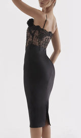 BLACK SATIN AND LACE CORSET DRESS-Fashionslee