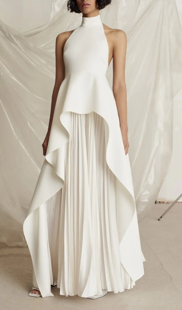 BANDAGE HALTER IRREGULAR MAXI DRESS IN WHITE-Fashionslee