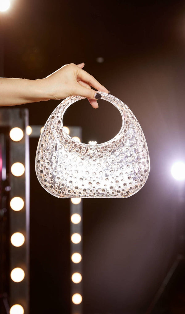 CLEAR EMBELLISHED BAG IN WHITE-Fashionslee