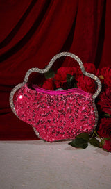 AFRA SEQUIN CLOUD CLUTCH IN HOT PINK-Fashionslee