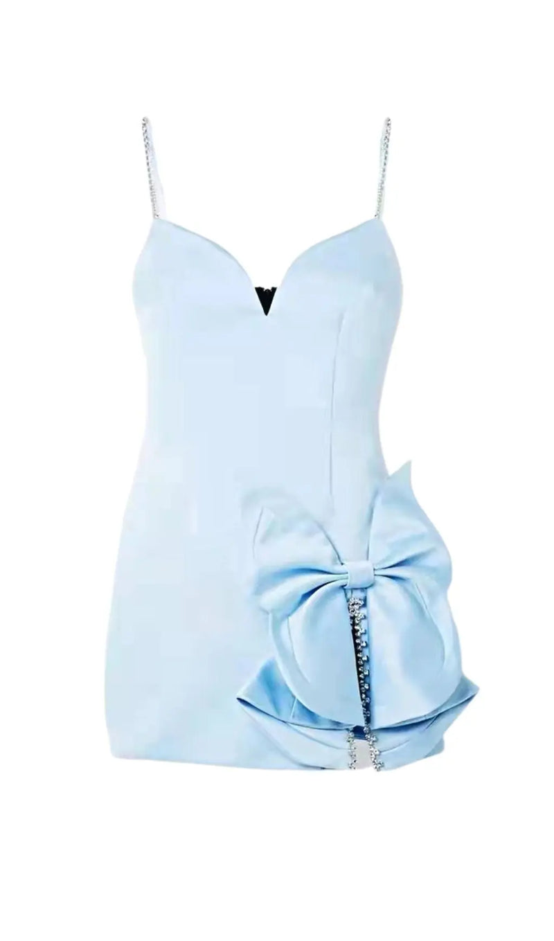 BABY BLUE CRYSTAL BOW MINI DRESS-Fashionslee