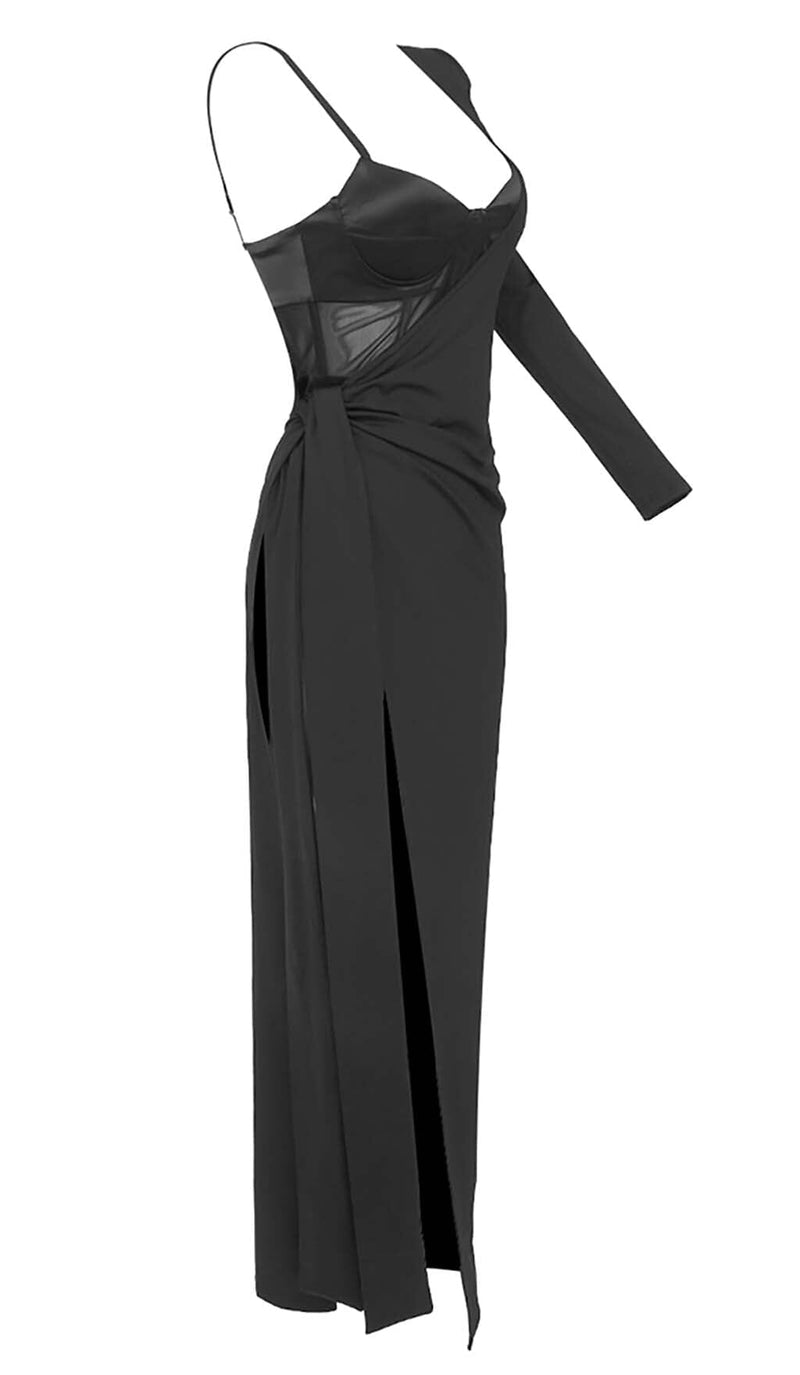 BANDAGE CORSET LOOK MAXI DRESS IN BLACK-Fashionslee