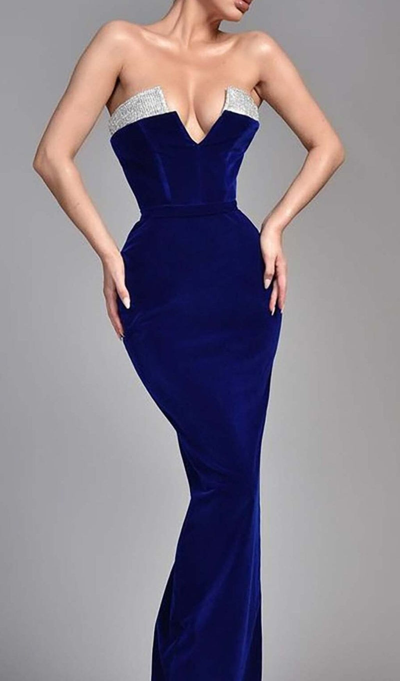 BANDEAU OFF SHOULDER MAXI DRESS IN ROYAL BLUE-Fashionslee