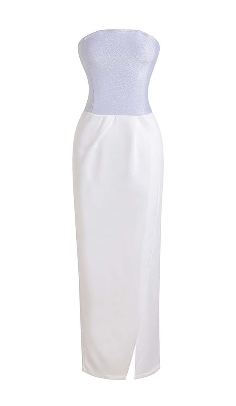 BANDEAU WAIST-TIGHTENING MAXI DRESS IN WHITE-Fashionslee