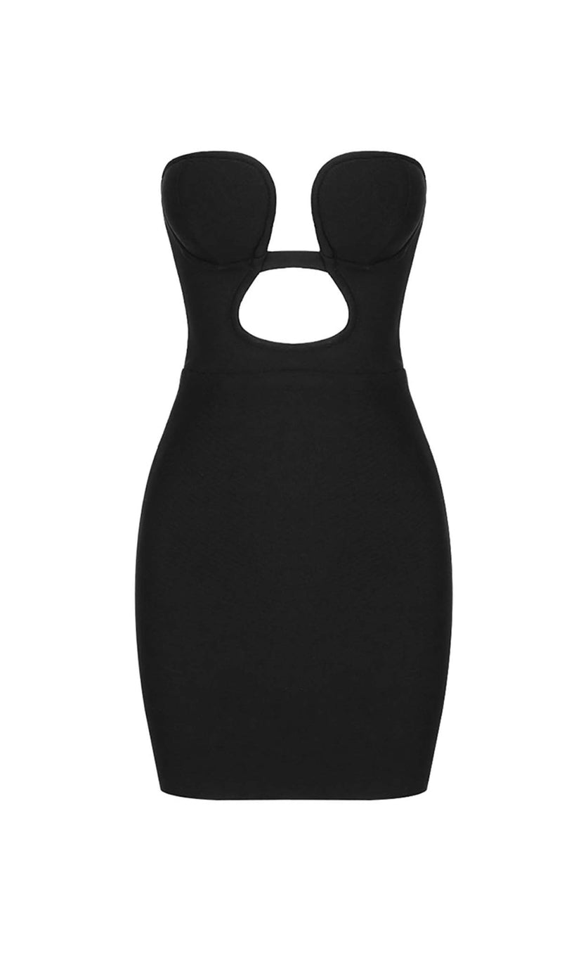 BANDEAU BANDAGE MINI DRESS IN BLACK-Fashionslee