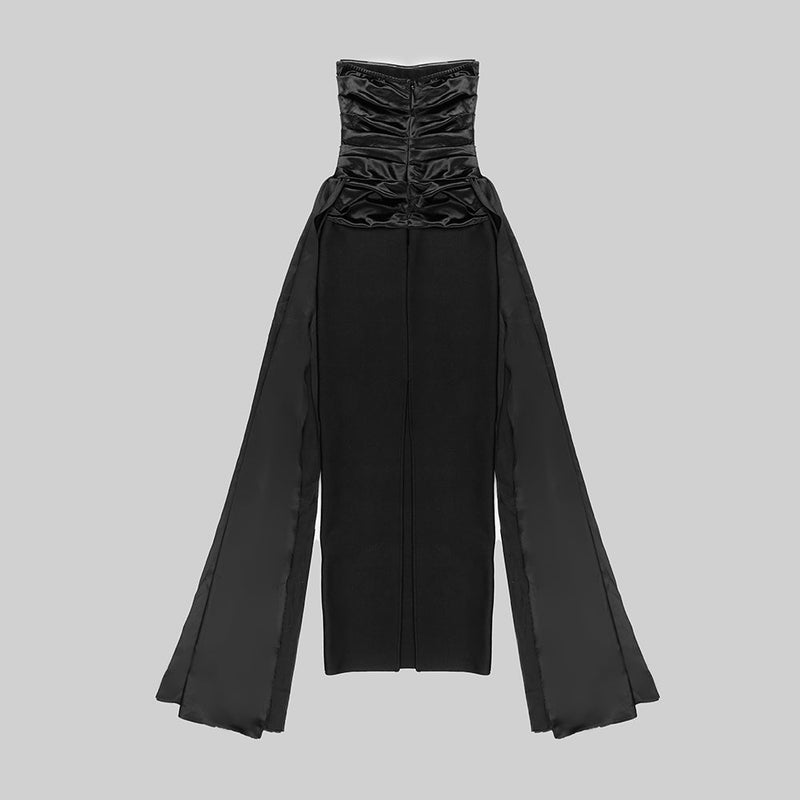BANDEAU RUCHED MAXI DRESS IN BLACK-Fashionslee