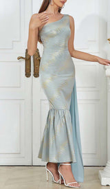 BAROQUE STRIPE MAXI DRESS IN BALLAD BLUE-Fashionslee