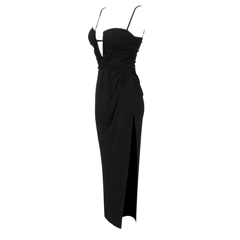 THIGH SLIT MAXI DRESS IN BLACK-Fashionslee