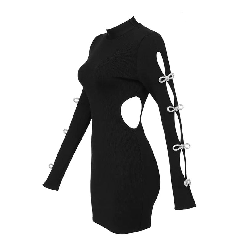 BACKLESS HIP WRAP MINI DRESS IN BLACK-Fashionslee