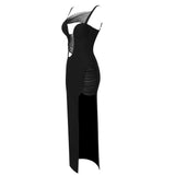 IRREGULAR BANDAGE MAXI DRESS IN BLACK-Fashionslee