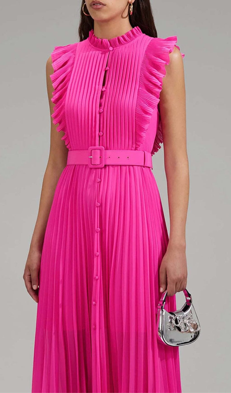BOTTON PLEATED MAXI DRESS IN PINK-Fashionslee