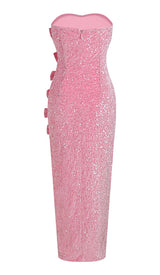 BOW DETAIL SEQUIN MAXI DRESS IN PINK-Fashionslee