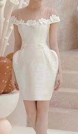 BOW-EMBELLISHED POCKET MINI DRESS IN WHITE-Fashionslee
