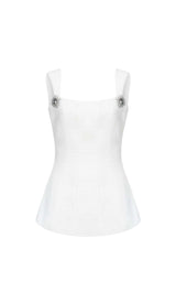 BOW-EMBELLISHED RHINESTONE MINI DRESS IN WHITE-Fashionslee