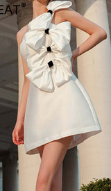 BOWS-EMBELLISHED SLEEVELESS MINI DRESS IN WHITE-Fashionslee