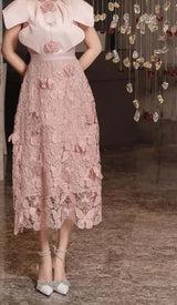 BUTTERFLY EMBROIDERY CLOAK SLEEVE MIDI DRESS IN PINK-Fashionslee