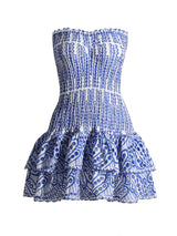 STRAPLESS RUFFLE MINI DRESS IN BLUE-Fashionslee