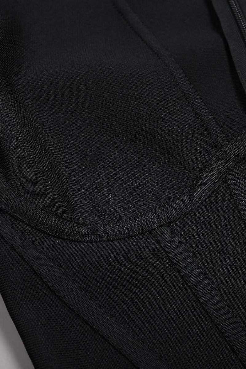 BLACK CORSET DETAIL LONG SLEEVE BANDAGE MINI DRESS-Fashionslee