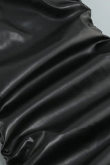 Black Ruched Shawl Leather Coat Dress-Fashionslee