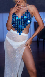 HALTERNECK CHAINMAIL TOP IN BLUE-Fashionslee