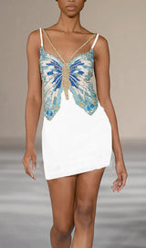 BUTTERFLY BEADED STRAPPY COCKTAIL MINI DRESS-Fashionslee