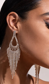 GOLD DIAMANTE TEARDROP TASSEL EARRINGS-Fashionslee