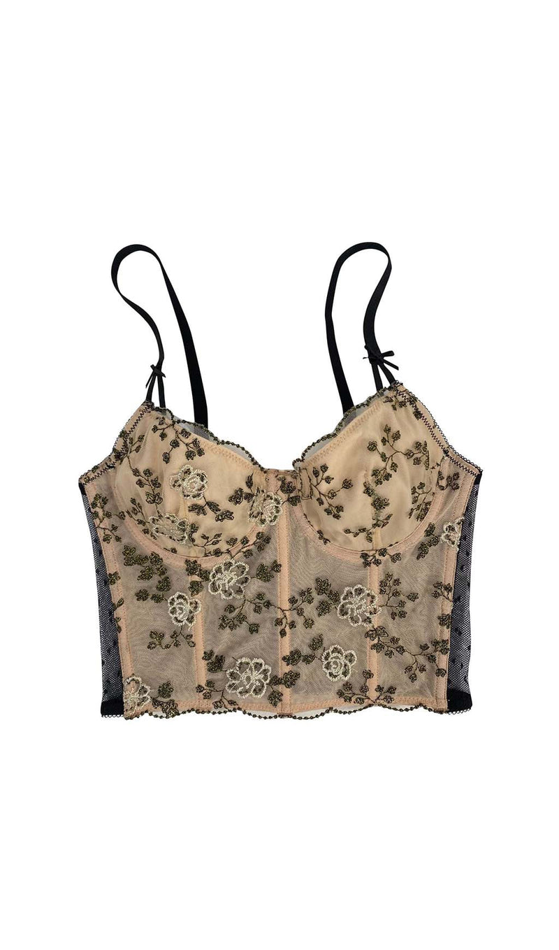 CORSET FLORAL CROPPED TOP IN GRAY-Fashionslee