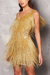 Sadie Gold Mini Dress-Fashionslee