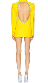 CRYSTAL OPEN BACK JACKET DRESS IN YELLOW-Fashionslee