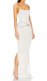 CRYSTAL STRAPPY BANDAGE MAXI DRESS IN WHITE-Fashionslee