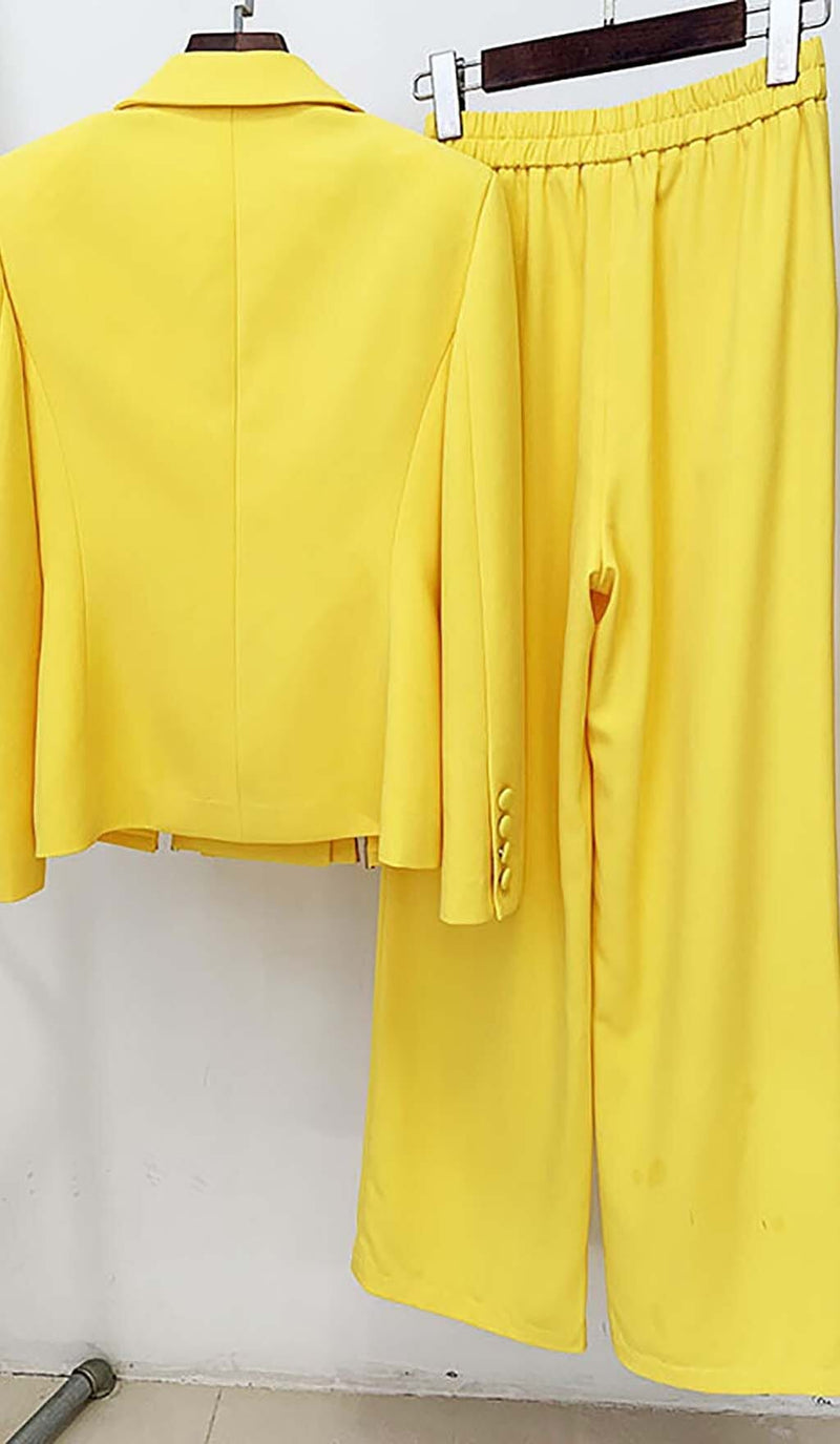 CRYSTAL TRIM CUTOUT JACKET SUIT IN YELLOW-Fashionslee