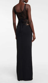 CUT-OUT TULLE CORSET MAXI DRESS IN BLACK-Fashionslee
