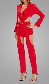 CUTOUT BACKLESS THREE PIECE SET IN RED-Fashionslee