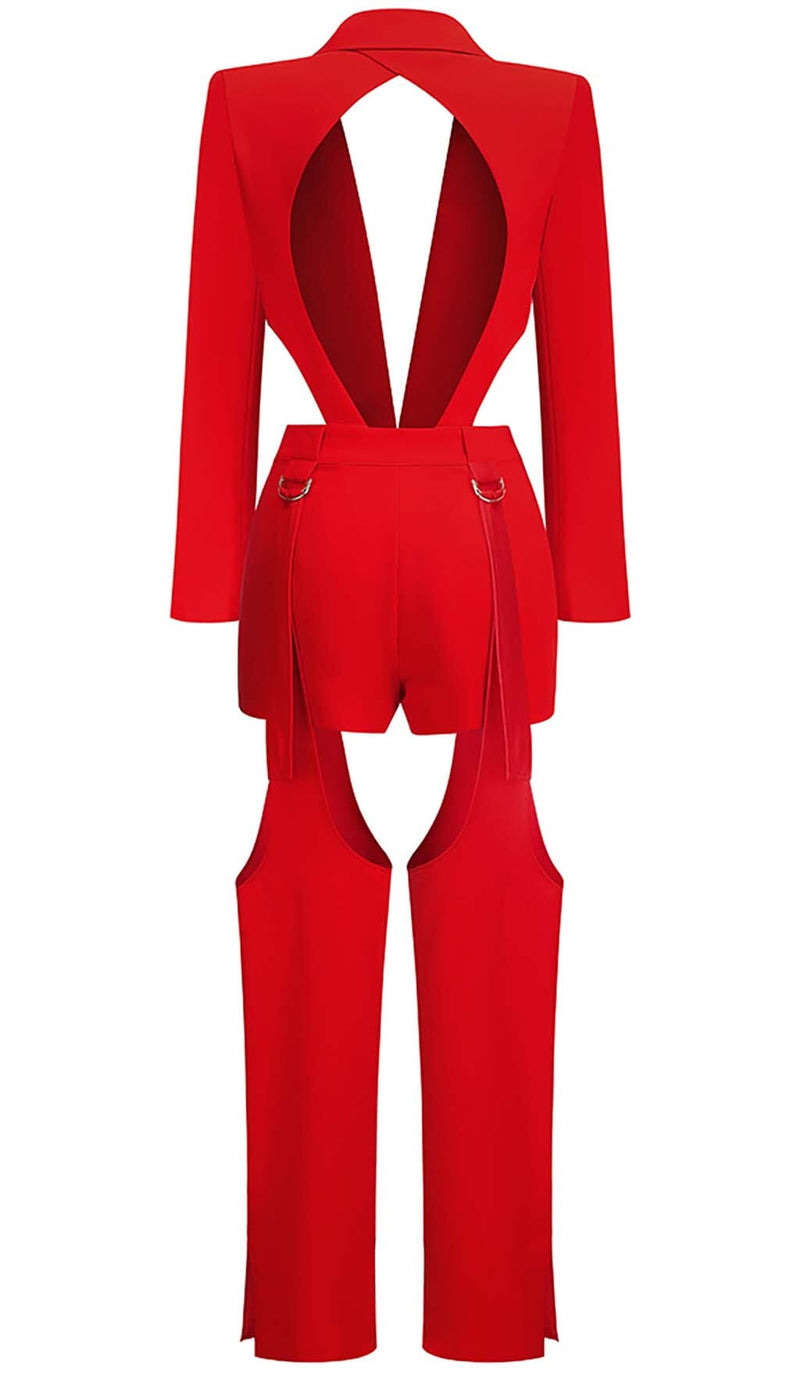 CUTOUT BACKLESS THREE PIECE SET IN RED-Fashionslee