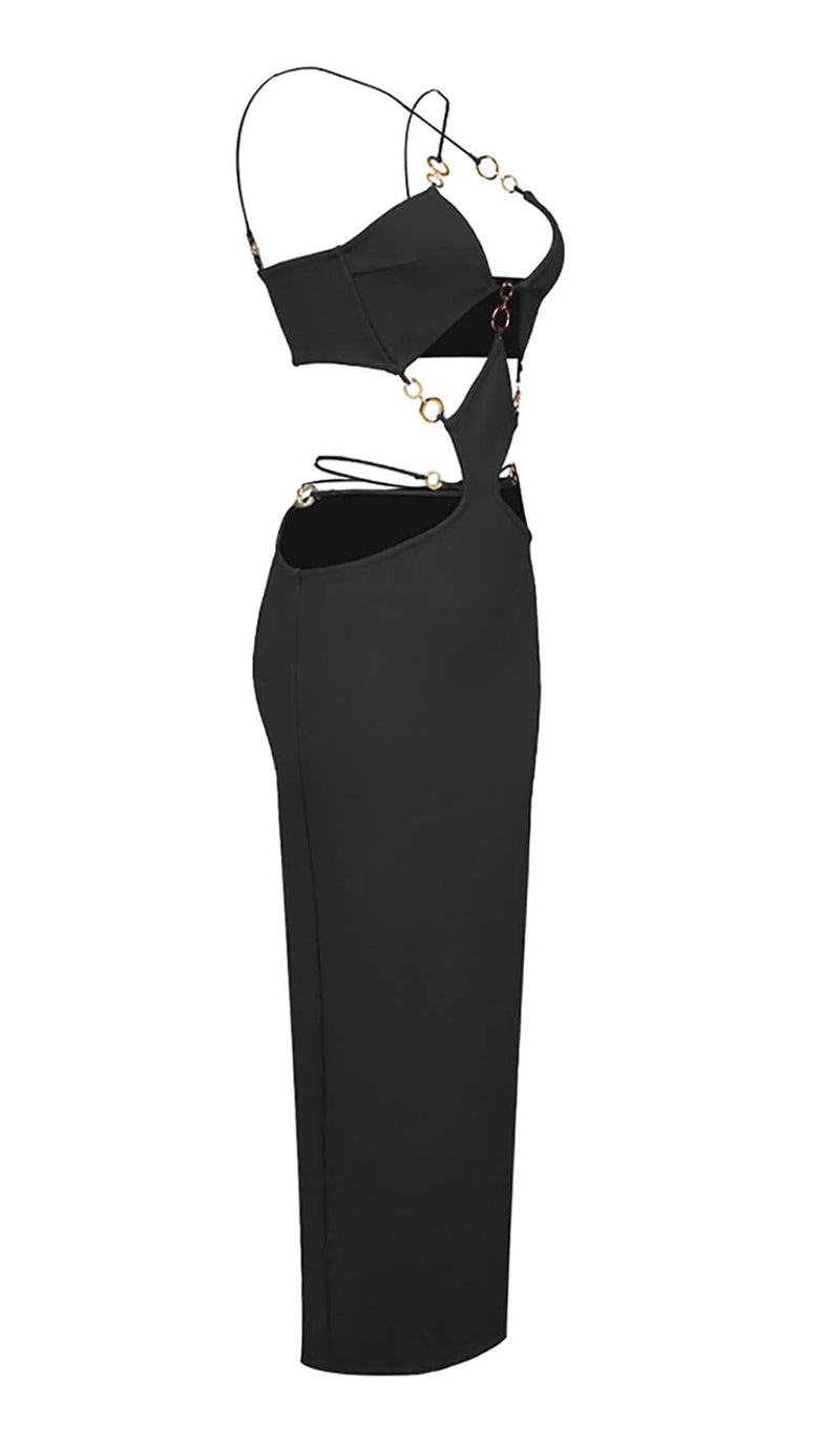 CUTOUT CHAIN MAXI DRESS IN BLACK-Fashionslee