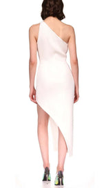 CUTOUT CRYSTALS HIGH-LOW DRESS IN WHITE-Fashionslee