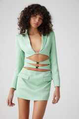 CUT OUT JACKET DRESS IN MINT GREEN-Fashionslee