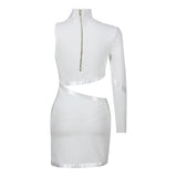 CUT OUT THIGH SLIT MINI DRESS IN WHITE-Fashionslee
