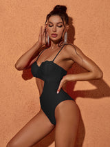 CUTOUT ONE PIECE SWIMSUIT IN BLACK-Fashionslee