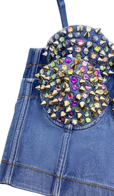 DENIM CRYSTAL CROPPED TOP IN BLUE-Fashionslee