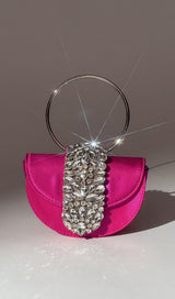 SATIN CRYSTAL CLUTCH IN HOT PINK-Fashionslee