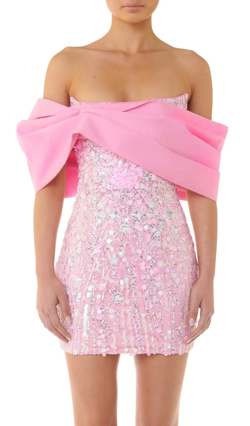 EMBELLISHED SEQUIN MINI DRESS IN CANDY PINK-Fashionslee